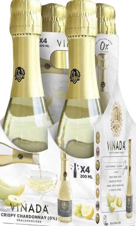 Alcoholvrij Aanbiedingen|Alcoholvrij|Vinada Crispy Chardonnay Mini 4x200 ml Cadeaupakket